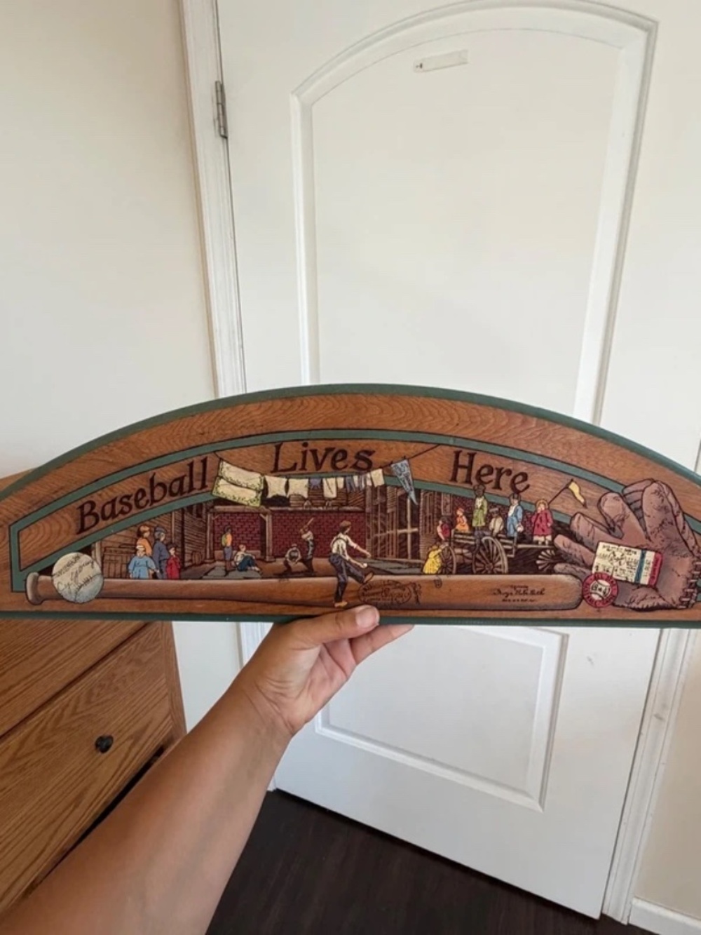 Vintage Style Hillerich & Bradsby Baseball Lives Here Wood Decor Pediment 2001